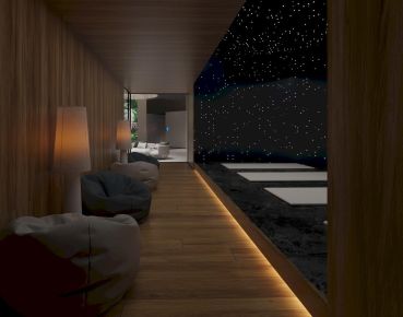 Starlight Suite — A serene retreat beneath a glowing night-sky ceiling.